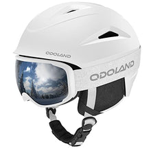 Load image into Gallery viewer, Odoland Snow Helmet, Ski Helmet with Ski Goggles for Snow Sports, Shockproof, Windproof, Safety Snowboard Helmet and Protective Goggles for Men Women and Youth, White, S
