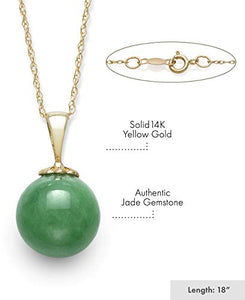 14K Yellow Gold Natural Jade Pendant Necklace and Stud Earring Set