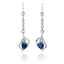 Load image into Gallery viewer, Created Sapphire Pendant Earrings Necklace Set Sterling Silver Trillion Cut 2.25 Carats
