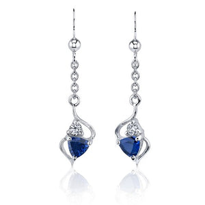 Created Sapphire Pendant Earrings Necklace Set Sterling Silver Trillion Cut 2.25 Carats