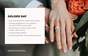 14K Solid White Gold 3.0 Carat Solitaire CZ Engagement Ring, Size 6