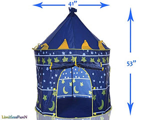 LimitlessFunN Kids Play Tent with Star Lights & Carrying Case [ Pop Up Portable Glow in The Dark Stars Blue ] Children Castle Playhouse for Girls & Boys, Indoor & Outdoor Use