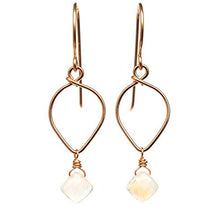Load image into Gallery viewer, Rainbow Moonstone Earrings Lotus Loop 14/20 Rose Gold-Filled June Birthstone
