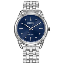 Load image into Gallery viewer, Citizen Women&#39;s Eco-Drive Dress Classic Watch in Stainless Steel, Blue Dial (Model: FE7090-55L)
