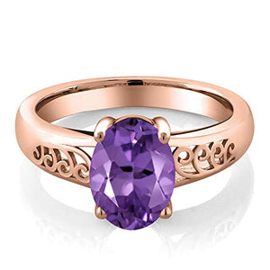 Gem Stone King 1.60 Ct Oval Purple Amethyst 18K Rose Gold Plated Silver Curl Into Me Ring (Size 5)