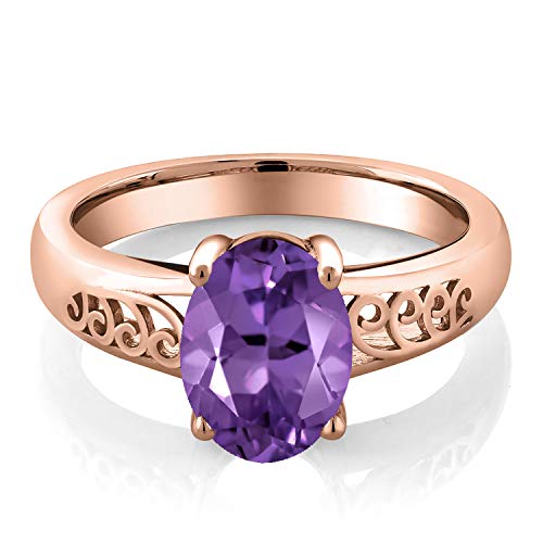 Gem Stone King 1.60 Ct Oval Purple Amethyst 18K Rose Gold Plated Silver Curl Into Me Ring (Size 5)