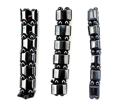 Black Hematite Gemstone Bracelet- Beautiful, Magnetic, Arthritis Pain Relief, Stretchable, Men, Women, Different Designs, Stylish Wrist Jewelry, 3 Piece Mix Set