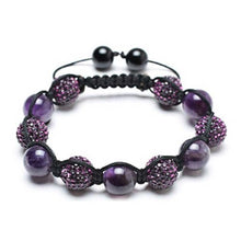 Load image into Gallery viewer, Bling Jewelry Purple Pave Crystal Ball Amethyst Beads Shamballa Inspired Bracelet for Men for Women Black Cord String Adjustable
