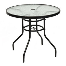 Load image into Gallery viewer, Tangkula 32" Outdoor Patio Table Round Steel Frame Tempered Glass Top Commercial Party Event Furniture Conversation Coffee Table for Backyard Lawn Balcony Pool with Umbrella Hole
