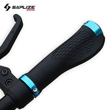 Load image into Gallery viewer, SAPLIZE Bike Handlebar Grips, Ergonomic Design, PR11 (Black, Blue Rings, with Aluminium End Caps)
