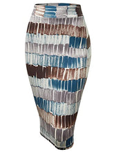 Load image into Gallery viewer, MBJ WB1304 Womens Print Midi Pencil Skirt M Teal_Brown
