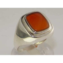 Load image into Gallery viewer, Gents Solid 925 Sterling Silver Natural Carnelian Mens Signet Ring - Size 11 - Sizes 6 to 13 Available

