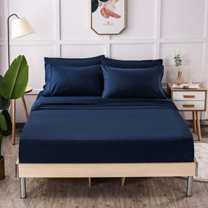 LIANLAM King 6 Piece Bed Sheets Set - Super Soft Brushed Microfiber 1800 Thread Count - Breathable Luxury Egyptian Sheets Deep Pocket - Wrinkle and Hypoallergenic(King, Navy Blue)