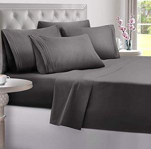 DreamCare 6 Piece Deep Pocket Sheets Microfiber Sheets Bed Sheets Bedding Sets Queen Size, Gray