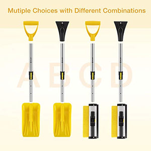 ISILER Extendable 4 in 1 Snow Removal Kit with Snow Shovel, Ice Scraper, Snow Brush and Squeegee for Cars Trucks