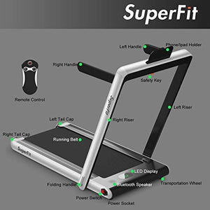 Goplus 2 in 1 Folding Treadmill, 2.25HP Under Desk Electric Treadmill, Installation-Free, with Bluetooth Speaker, Remote Control and LED Display, Walking Jogging Machine for Home/Office Use (Silver)