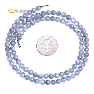 GEM-Inside Natural 4mm Blue Kyanite Gemstone Round Smooth Loose Beads Crystal Energy Stone Power for Jewelry Making 15"