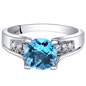 14K White Gold Swiss Blue Topaz Diamond Cocktail Ring 2.25 Carats Size 9