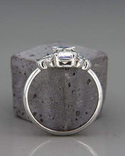 Load image into Gallery viewer, Emerald Cut Moissanite Engagement Ring | White Gold Engagement Ring set with 1ct C&amp;C F1 Moissanite and Diamonds
