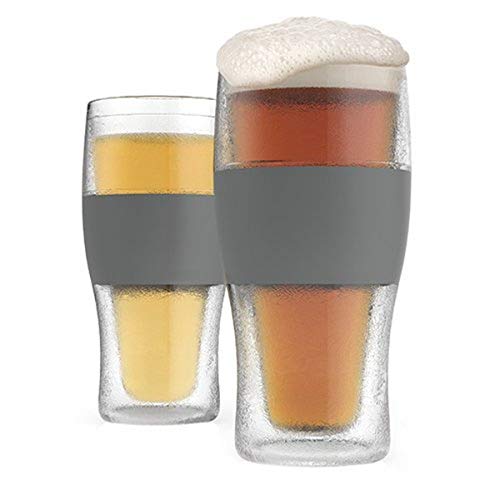 Host Freeze Beer Freezer Gel Chiller Double Wall Plastic Frozen Pint Glass, Set of 2, 16 oz, Grey 2-Pack