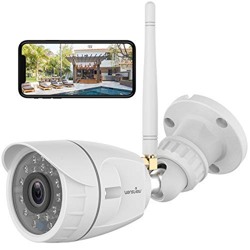 Outdoor Security Camera, Wansview 1080P Wireless WiFi Home Surveillance Waterproof Camera with Night Vision, Motion Detection, Remote Access, Compatible with Alexa-W4, White