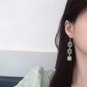 Edil Fantas Women's Green Crystal Long Dangle Earrings 14k Gold Plated Earrings for Women Girl Hook Light Weight Birthday Valentine's Day Mothers Day Christmas Gift