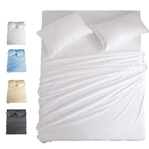 COHOME California King Bed Sheets Set 4 Piece, Microfiber 1800 Thread Count Luxury Egyptian Sheets -Stain Wrinkle Fade Resistant, Hypoallergenic 16 inch Deep Pocket Bedding Set (White)