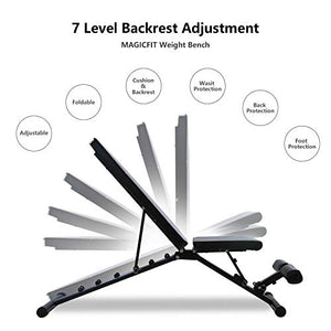 Magic Fit Adjustable Weight Bench Utility Exercise Workout Bench Flat/Incline/Decline Bench Press for Home Gym