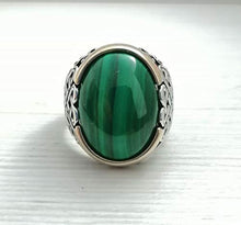 Load image into Gallery viewer, Handmade 925K Sterling Silver Mens Ring With Malachite Stone
