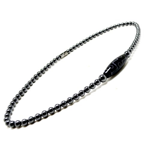Accents Kingdom Men's 9 Eye Tibetan Dzi Bead Magnetic Hematite Necklace 20