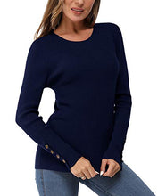 Load image into Gallery viewer, Newshows Women's Solid Long Sleeve Knit Crew Neck Button Stretch Casual Pullover Sweater Winter Clothes 2022(Navy,Medium)
