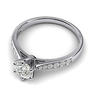 14k white gold 1.0 CT Classic 6-Prong Simulated Diamond Engagement Ring Graduated Side Stones Promise Bridal Ring (5)