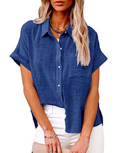 Load image into Gallery viewer, Runcati Womens Linen Button Down Shirts Cotton V Neck Loose Blouse Short Sleeve Casual Work Tunic Tops with Pocket
