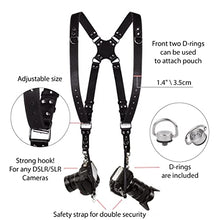 Load image into Gallery viewer, Camera Strap Accessories for Two-Cameras – Dual Shoulder Leather Harness – Multi Camera Gear for DSLR/SLR Black ProInStyle strap by Coiro
