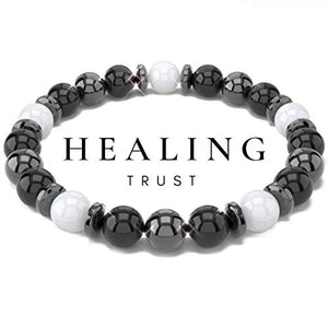 HEALING TRUST Feng Shui Black Obsidian Wealth Bracelet with White Jade Hematite Crystals and Healing Stones. EMF Protection bracelet, 100% Massive Wealth and Abundance Money Attraction, Negative Energy Protection, Healing Crystals, Earthing, Strength and
