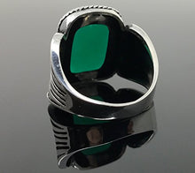 Load image into Gallery viewer, KAR 925K Stamped Solid Sterling Silver Green Agate (Aqeeq) Men&#39;s Ring P3B (7)
