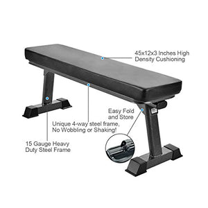 Finer Form Gym Quality Foldable Flat Bench for Multi-Purpose Weight Training and Ab Exercises