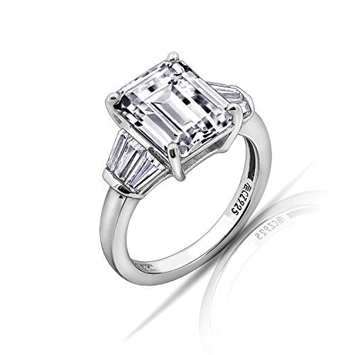 Diamonbliss Platinum Sterling Silver Cubic Zirconia Emerald Cut Ring, Size 8