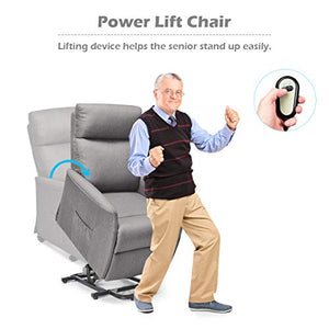 Giantex Power Lift Massage Recliner Chair for Elderly, Soft Fabric Sofa Chair, Heavy Padded Cushion, Remote Control, Home Theater Seating, Leisure Lounge w/Side Pocket, Living Room Office (Grey)