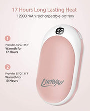 Load image into Gallery viewer, OUTTUO 12000mAh Hand Warmers Rechargeable, Electric Hand Warmer Power Bank, 17hrs Long Lasting Heat, 2 Levels, Outdoors, Raynauds, Heat Therapy (Pink)
