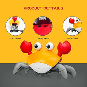 ZONICE Orange Crawling Crab Baby Toy with Music and LED Light Up for Kids, Toddler Interactive Learning Development Toy with Automatically Avoid Obstacles, Build in Rechargeable Battery
