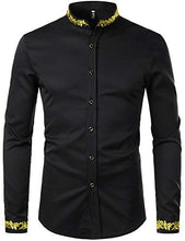 Load image into Gallery viewer, ZEROYAA Men's Luxury Gold Embroidery Design Slim Fit Long Sleeve Button Up Dress Shirts ZHCL44-Black Small
