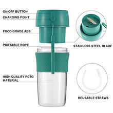 Load image into Gallery viewer, Portable Blender For Shakes And Smoothies With Reusable Straw Green Mini Blender Safety USB Rechargeable Personal Blender Cup Handheld Small Blender For Office，Sports,Travel,Gym Outdoor Actitvities 280ml Portable Blender
