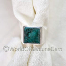 Load image into Gallery viewer, Green Emerald Silver Ring, 925K Sterling Silver, Faceted Rectangle, Natural Emerald Corundum, Handmade, High Polished Jewelry, Men&#39;s Emerald Ring, Unique Gift For Him, Birthday Gift, Anniversary Ring
