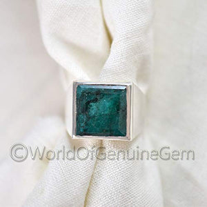 Green Emerald Silver Ring, 925K Sterling Silver, Faceted Rectangle, Natural Emerald Corundum, Handmade, High Polished Jewelry, Men's Emerald Ring, Unique Gift For Him, Birthday Gift, Anniversary Ring