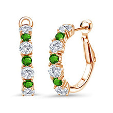 Load image into Gallery viewer, 18K Rose Gold Plated Silver Hoop Earrings Forever Classic Round 1.84ct (DEW) Created Moissanite by Charles &amp; Colvard and Simulated Tsavorite
