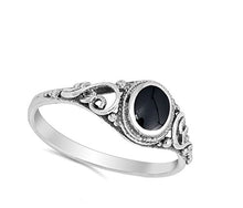 Load image into Gallery viewer, Filigree Simulated Black Onyx Polished Ring New .925 Sterling Silver Band Size 7
