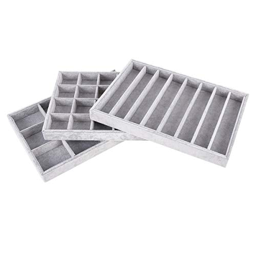 Autoark Ice Velvet Stackable Jewelry Tray Showcase Display Organizer,Set of 3,AJ-075