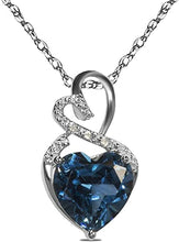 Load image into Gallery viewer, The Diamond Deal Lab-Created London Blue Topaz Gemstone December Birthstone Heart and Diamond Accent Pendant Necklace Charm in 925 Sterling Silver
