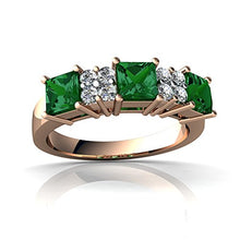 Load image into Gallery viewer, 14kt Rose Gold Lab Emerald and Diamond 4mm Square Three Stone Ring - Size 6.5
